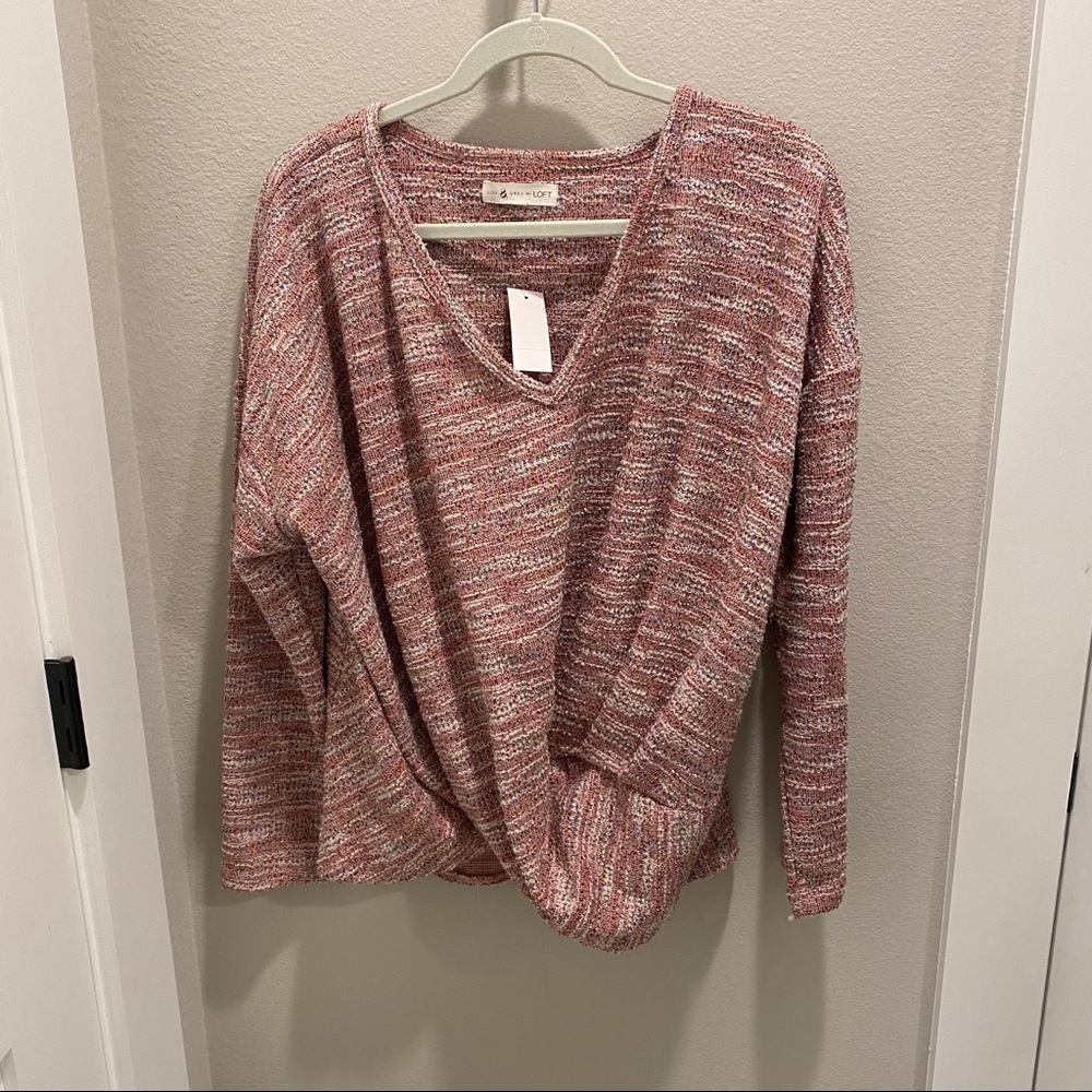 Pink Tweed Sweater with Tie Front